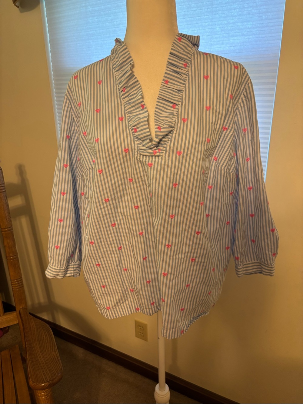 crown & ivy Blue and White Striped Tunic with Pink Heart Details